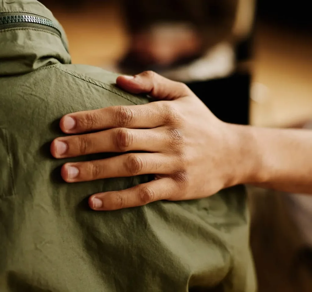 Woman comforting a man