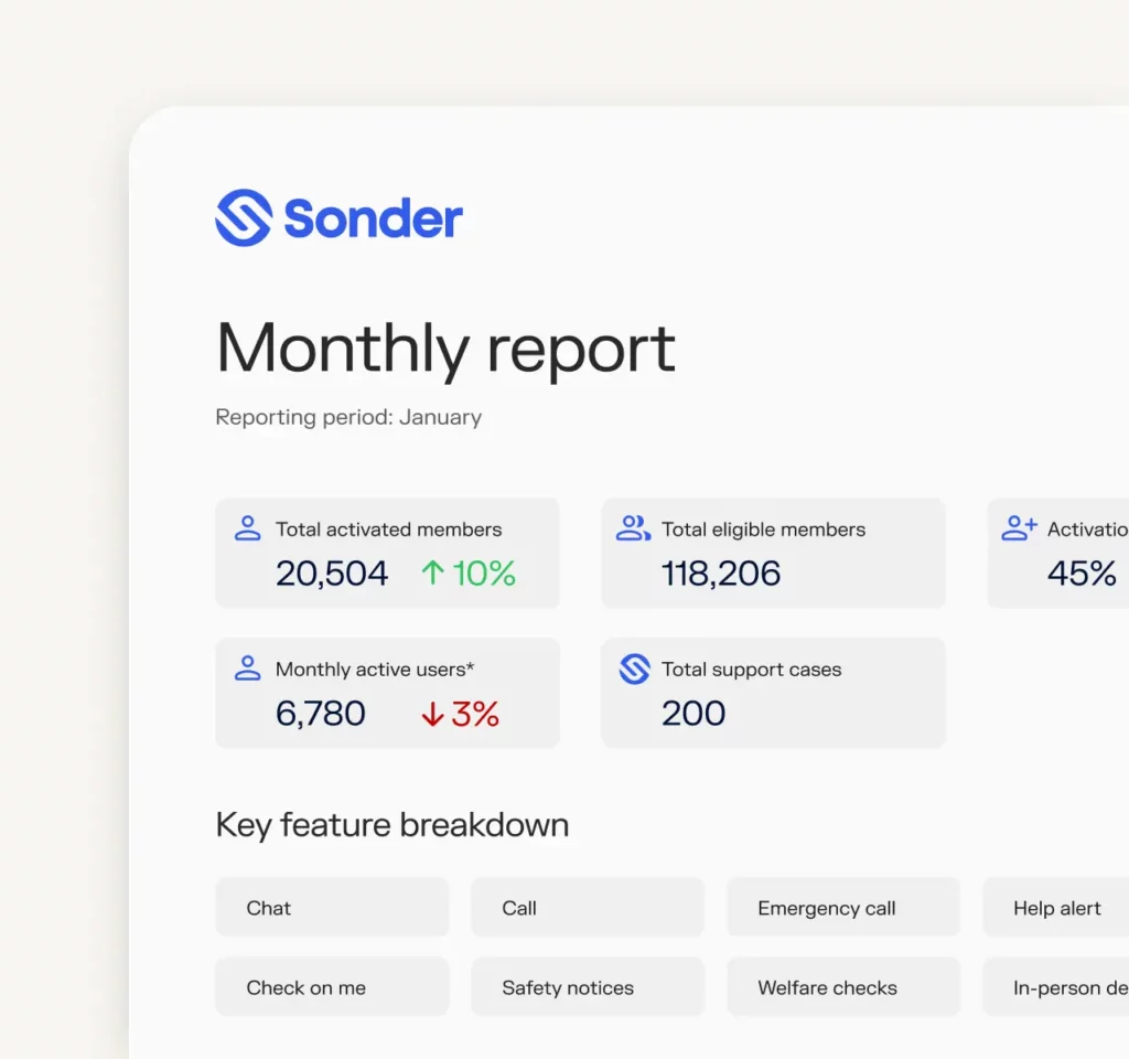 Monthly report user interface from the Sonder portal
