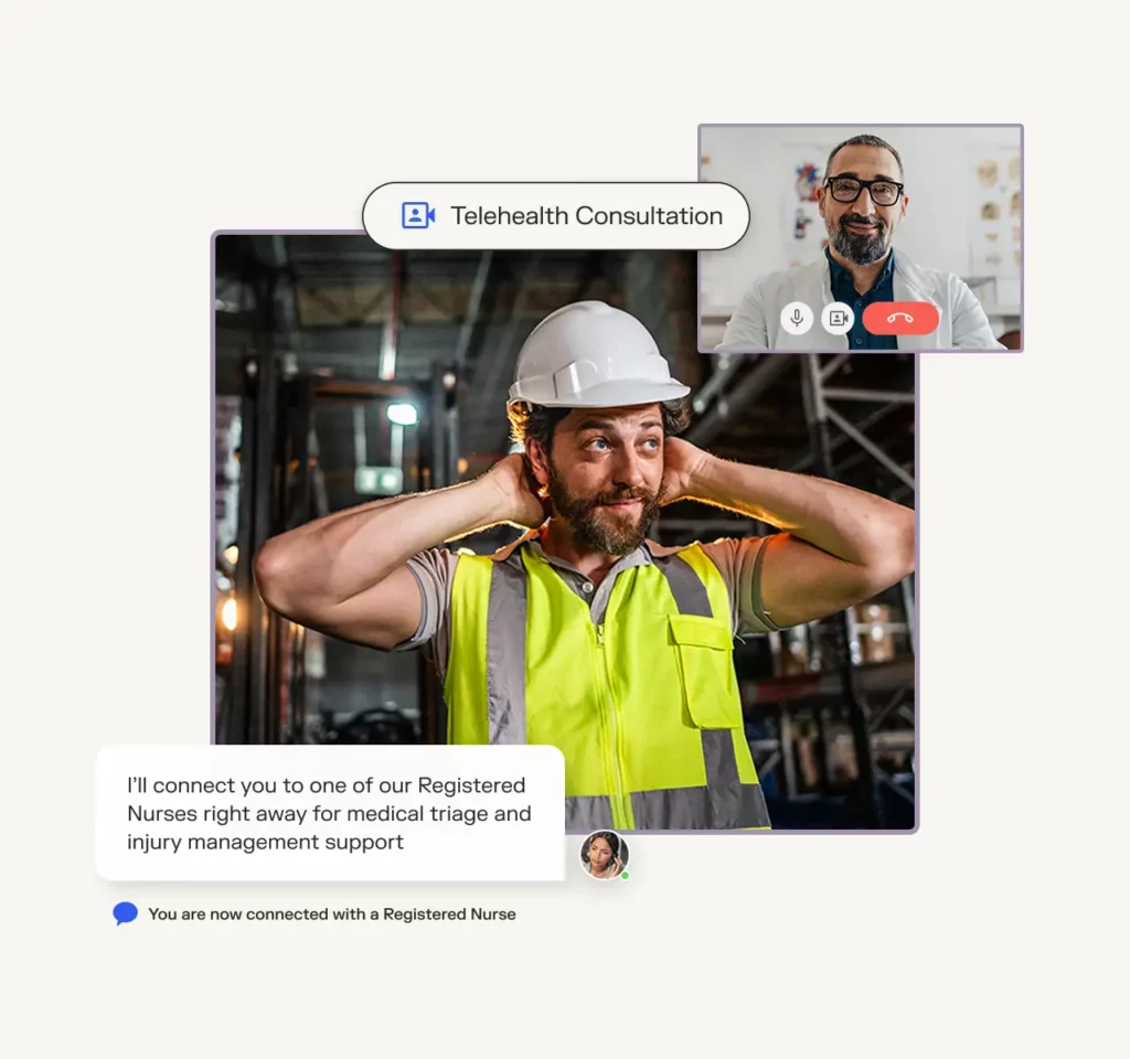 Collage of warehouse worker overlayed with Sonder specialist and app screenshots