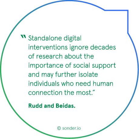 Standalone self-help apps ignore research about the importance of social support. Rudd and Beidas