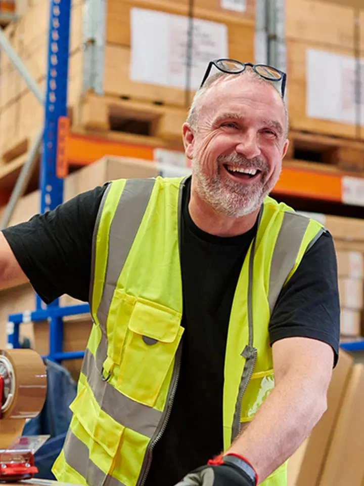 Warehouse worker smiling