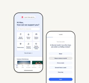Image of Sonder app home screen and wellbeing assesssment