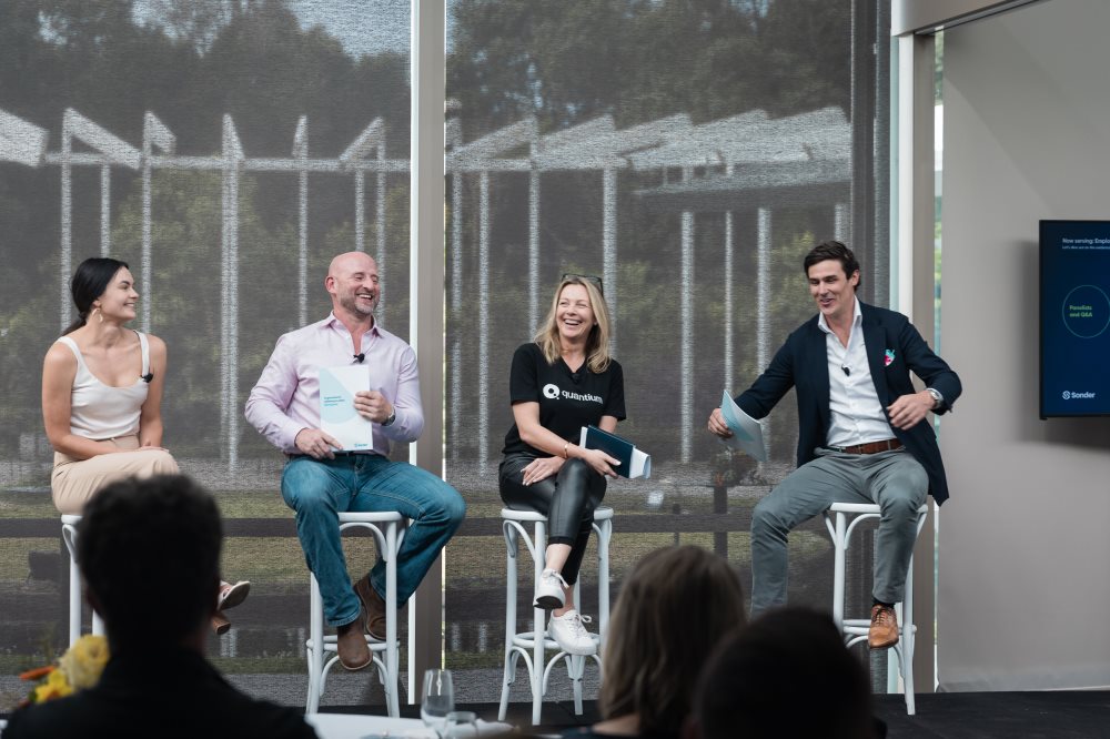Guest speakers Rachel Scoular, Dr Jamie Phillips, and Natalie Jones, with host Christopher Marr.