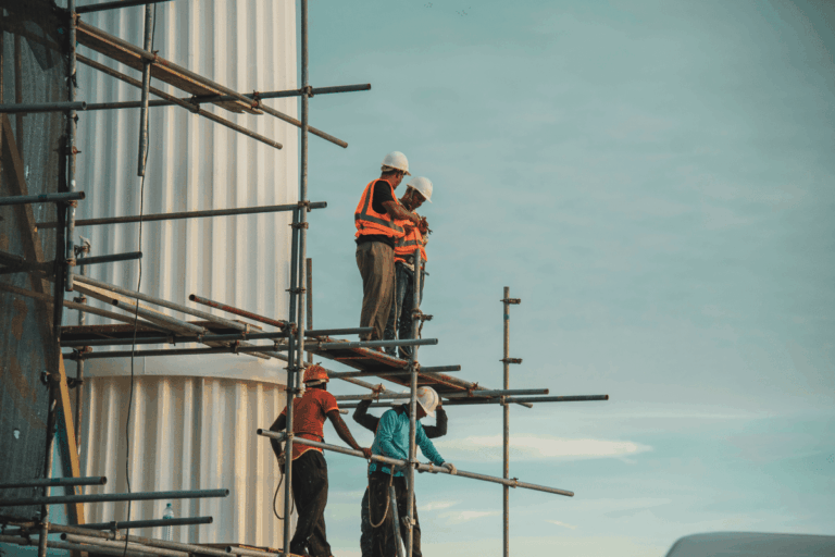 Construction workers on a scaffold