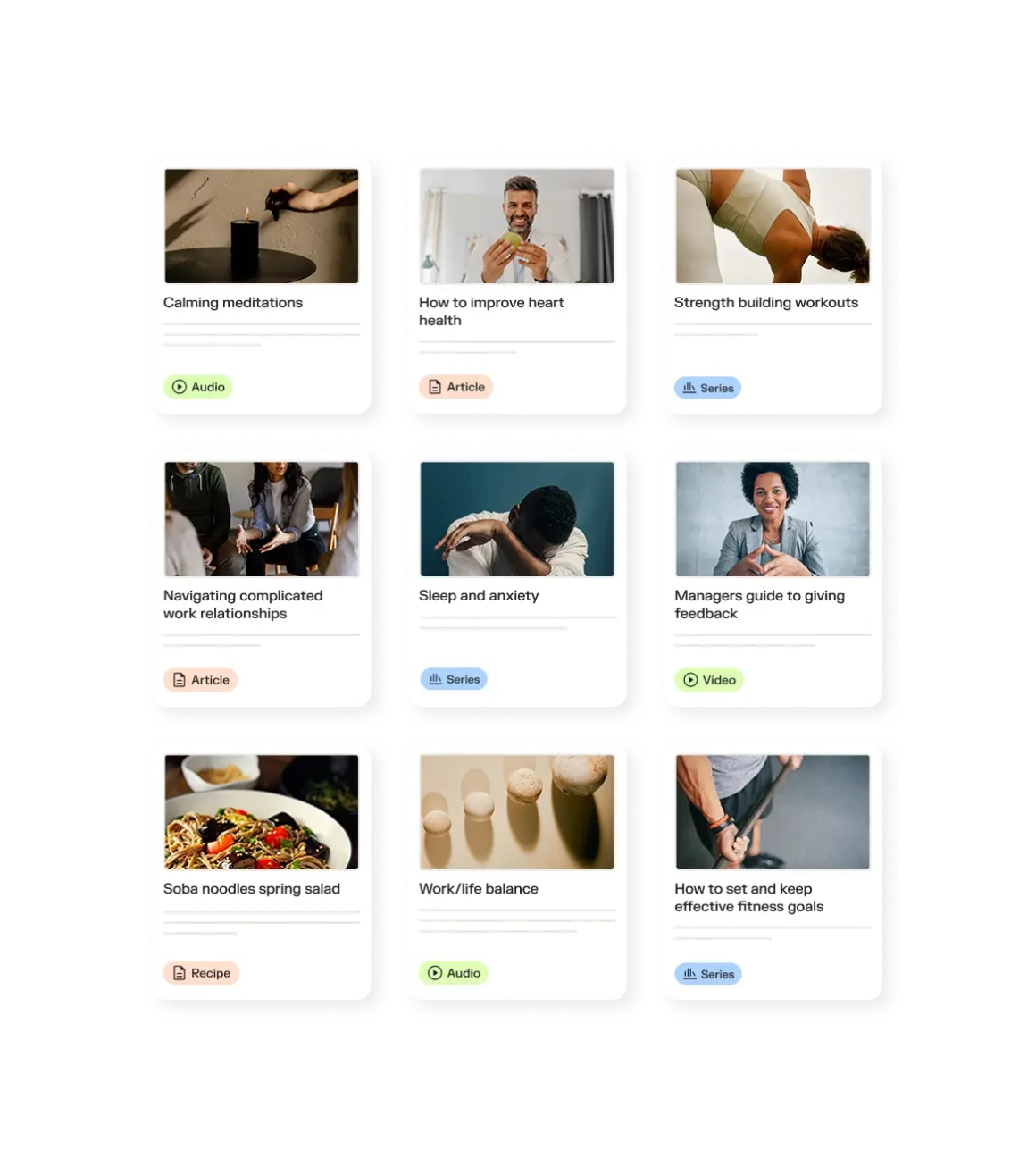 Image composite of various example articles within the Sonder app