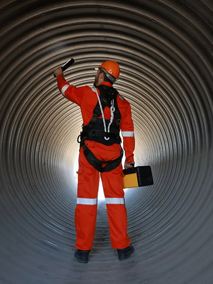 Construction worker in a tunnel