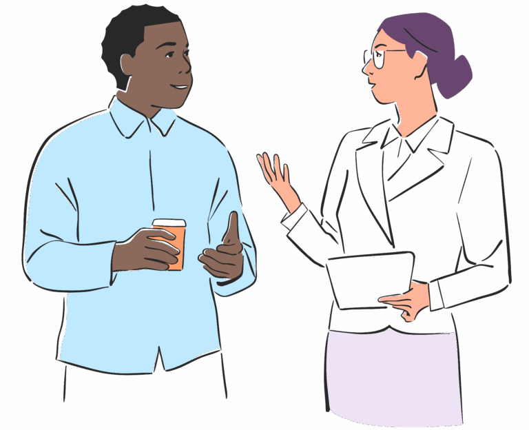 Illustration of 2 co-workers talking