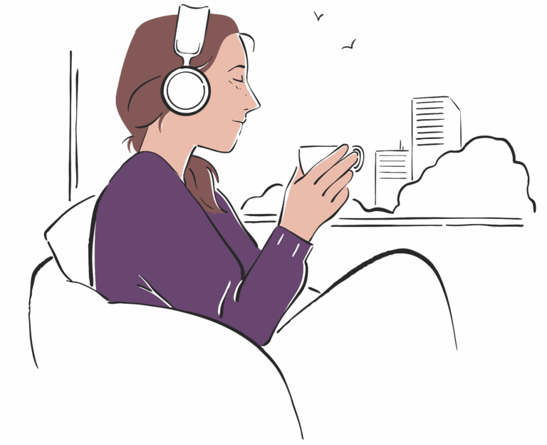 Illustration of woman relaxing listening to music