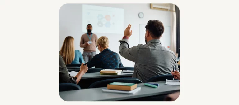 Teacher with students in a classroom