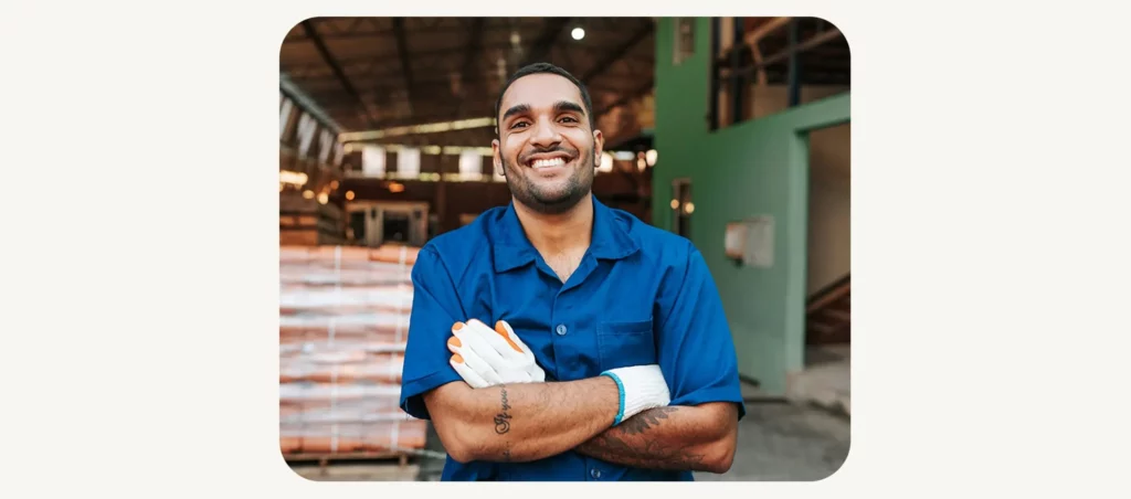 Warehouse worker smiling