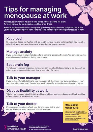 menopause at work factsheet from Jean Hailes