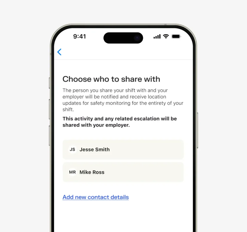 Sonder app: Share my shift options