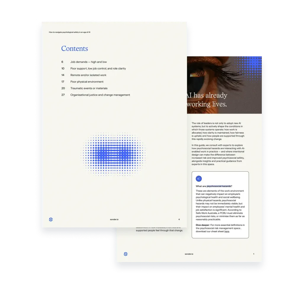 How to navigate psychological safety in an age of AI Report contents by Sonder