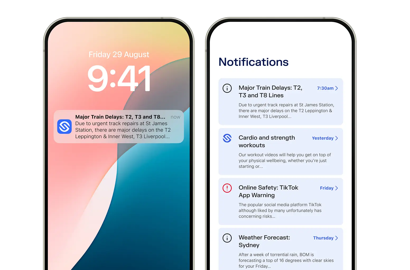 The Sonder app: In-app push notifications for health alerts, local incidents, and hazards