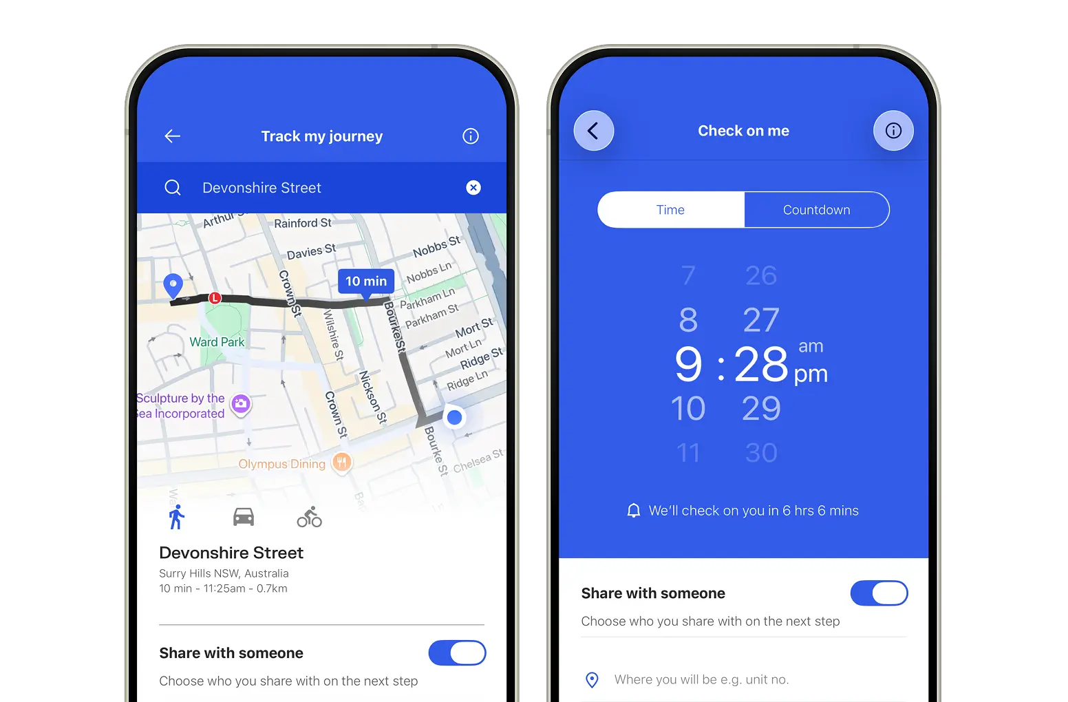 Track my journey and Check on me