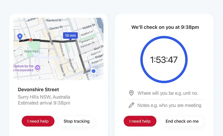 Personal safety features: Check on me