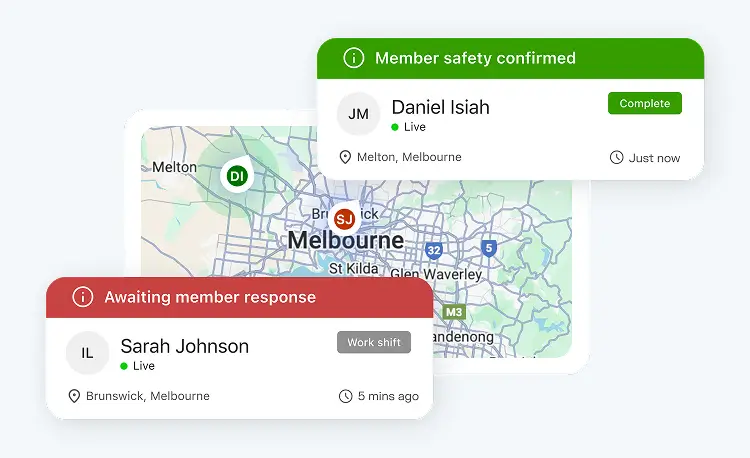 Example of Team safety UI in the Sonder app