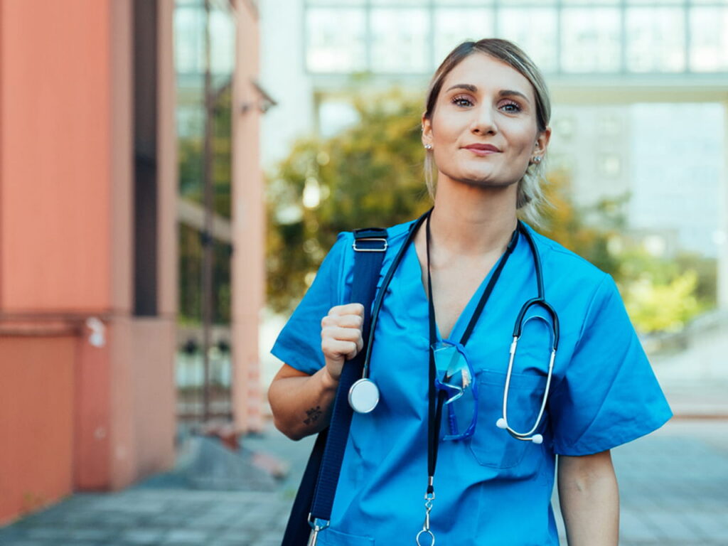 female nurse in scrubs