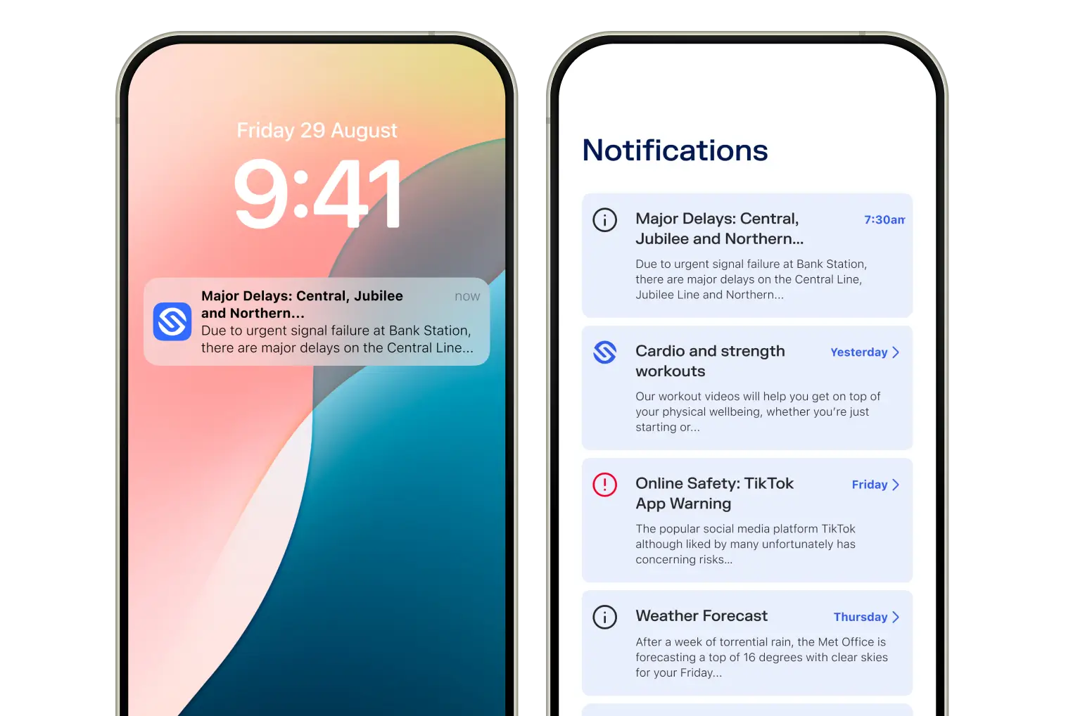 The Sonder app: In-app push notifications for health alerts, local incidents, and hazards